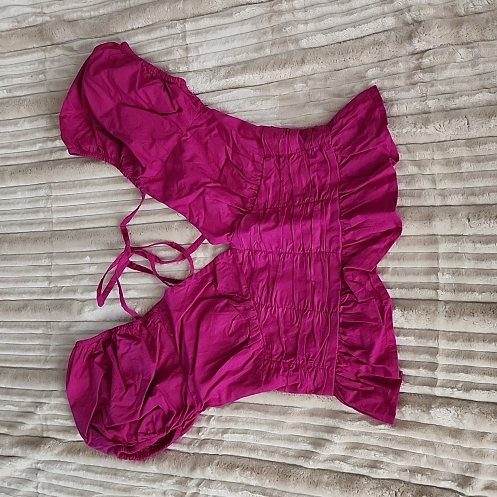 Sim & Sam Womens Pink Crop Top Ruched Waist Tie Back Size Small